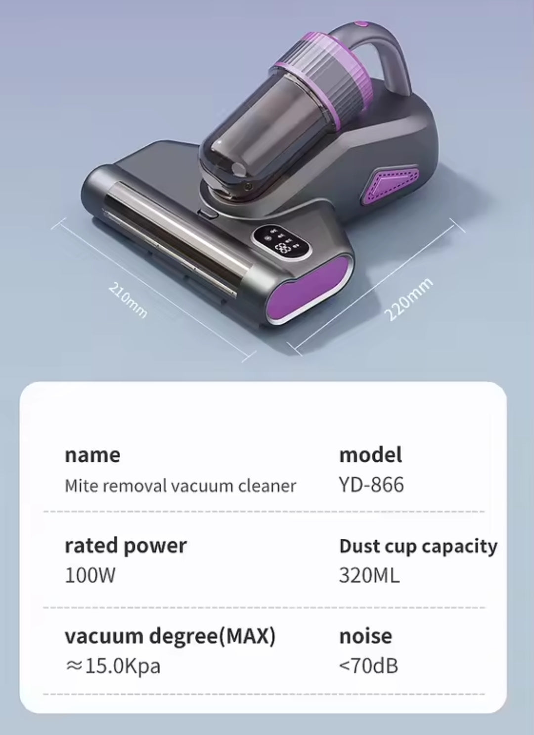 Aspirateur Anti-Acariens UV pour Matelas, puissant , sans Fil, Vibrant et Chauffant 70°C, Fonction Luminaire UV,