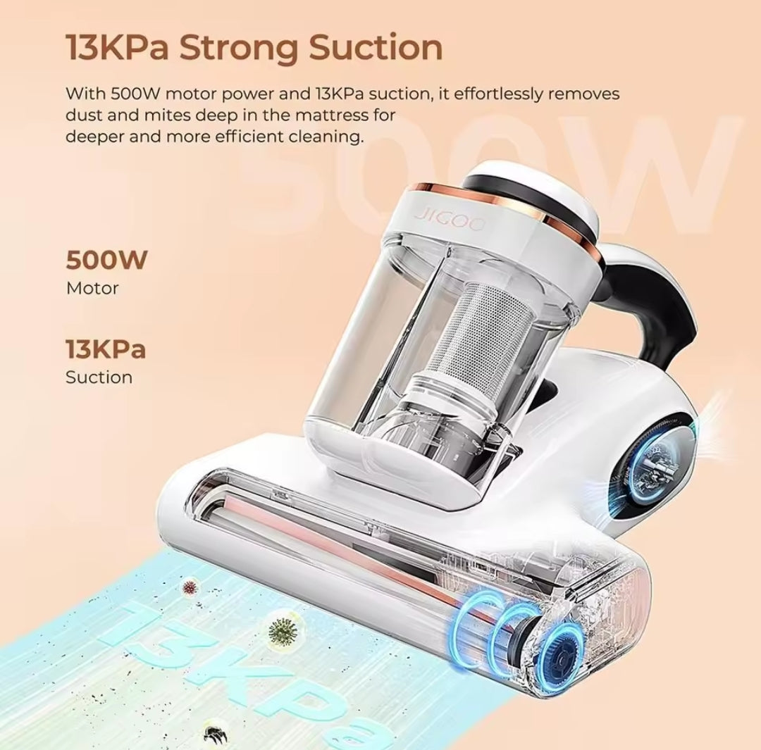 Aspirateur anti-acariens JIGOO J300, 500 W, intelligent, avec lumière UV, capteur d'acariens, affichage numérique intelligent, idéal pour les personnes allergiques, pour le nettoyage des matelas, lits et canapés.
