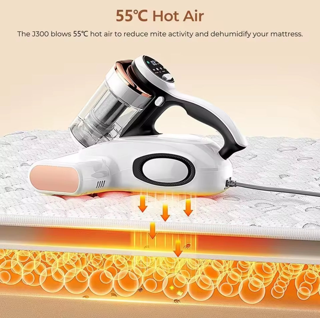 Aspirateur anti-acariens JIGOO J300, 500 W, intelligent, avec lumière UV, capteur d'acariens, affichage numérique intelligent, idéal pour les personnes allergiques, pour le nettoyage des matelas, lits et canapés.