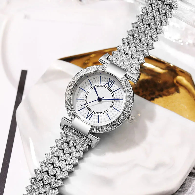 Montre de luxe pour femmes, marque de luxe, ensemble de bracelets en acier et diamant,