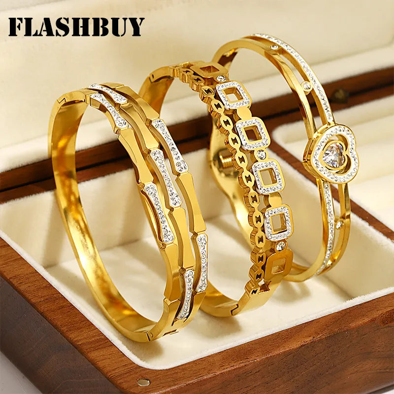 Bracelets pour femme acier inoxydable FLASHBUY nouveau cristal incrusté Zircon