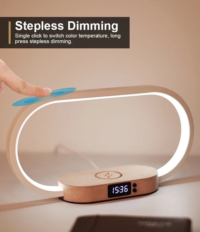 Chargeur sans fil de décoration de table avec veilleuse et horloge Chargeur de téléphone rapide pour tout téléphone à  chargement sans fil